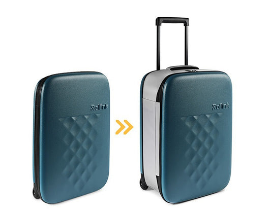 FLEX VEGA המזוודה המתקפלת הדקה ביותר בעולם עליה למטוס 21'' של מותג המזוודות החכמות Rollink צבע כחול לגון