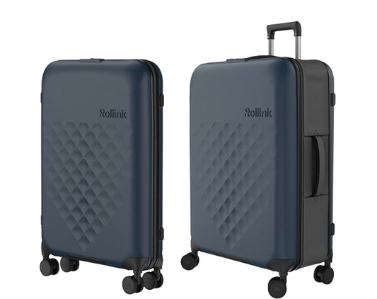 FLEX - 360 SPINNER המזוודה המתקפלת הדקה ביותר בעולם 29'' של מותג המזוודות החכמות Rollink צבע נייבי