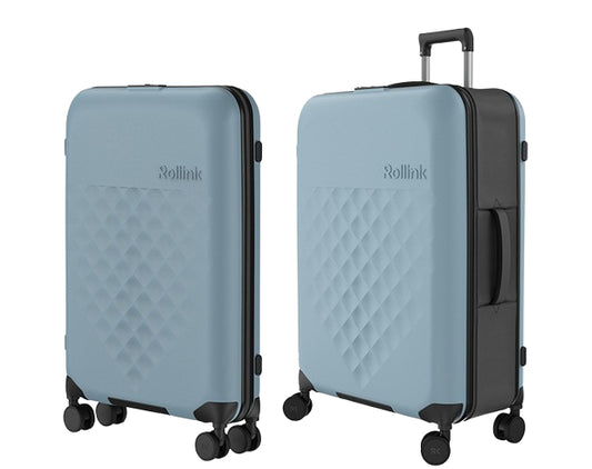 FLEX - 360 SPINNER המזוודה המתקפלת הדקה ביותר בעולם 29'' של מותג המזוודות החכמות Rollink צבע תכלת