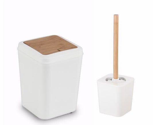 סט פח  5 ליטר ומברשת מרובע במבוק לבן