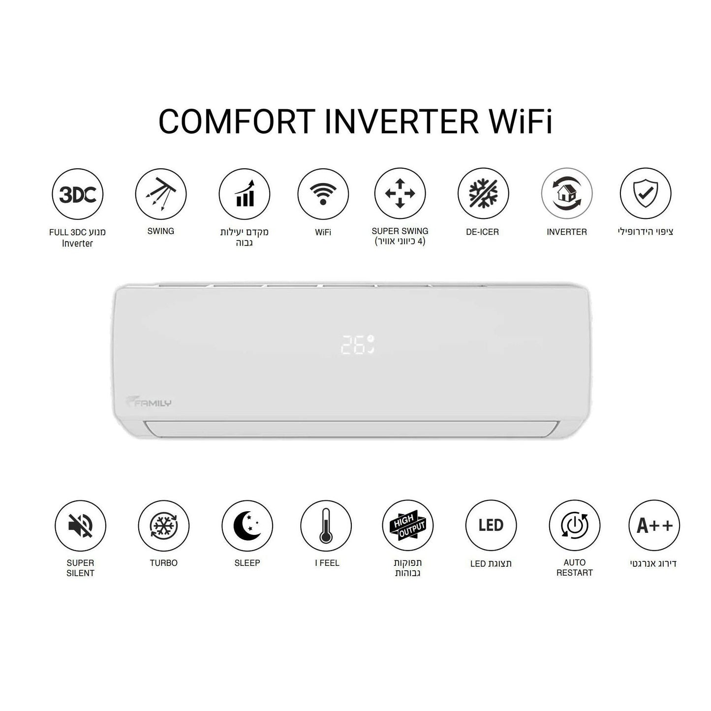 מזגן עילי פמילי Family Comfort Inverter 40