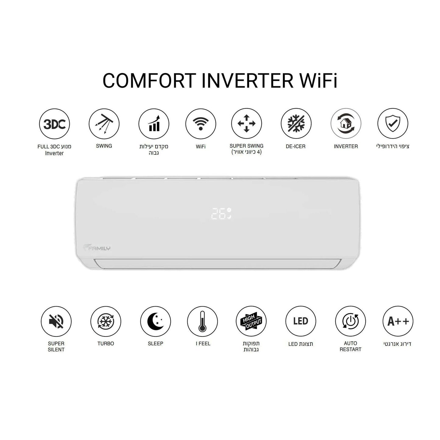 מזגן עילי פמילי Family Comfort Inverter 32