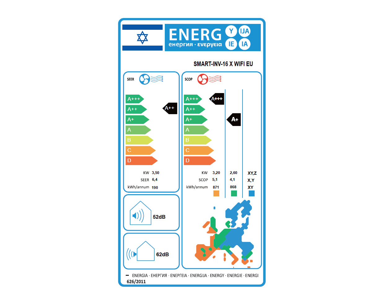מזגן עילי טורנדו TORNADO SMART INV 16 X WIFI EU צבע לבן