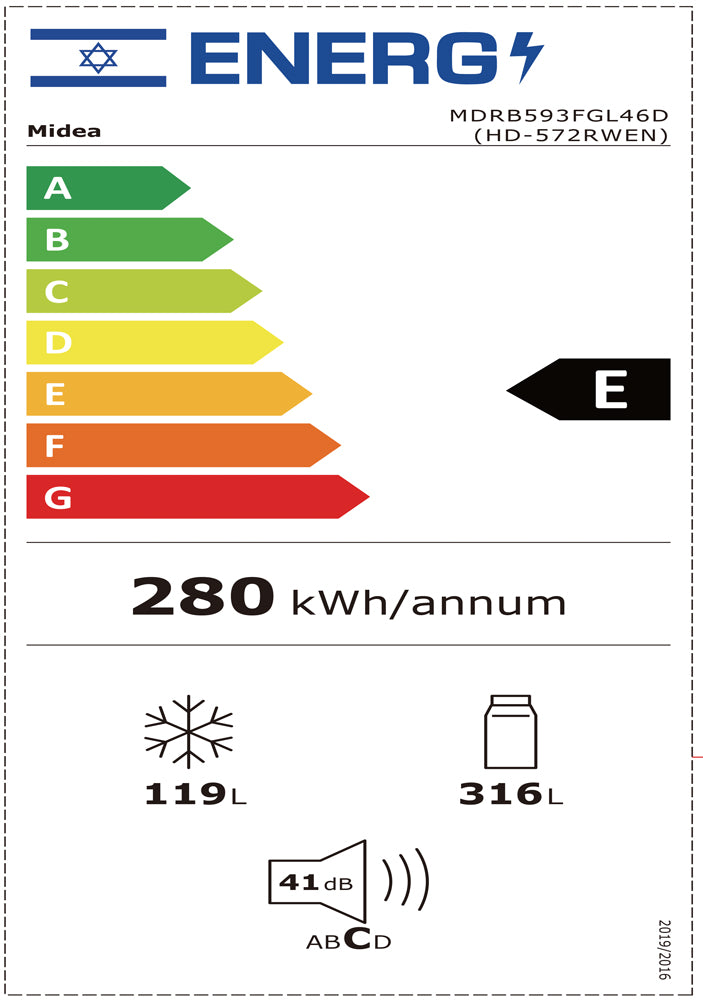 מקרר מקפיא תחתון 435 ליטר נירוסטה דגם MDRB593FGL46D של MIDEA