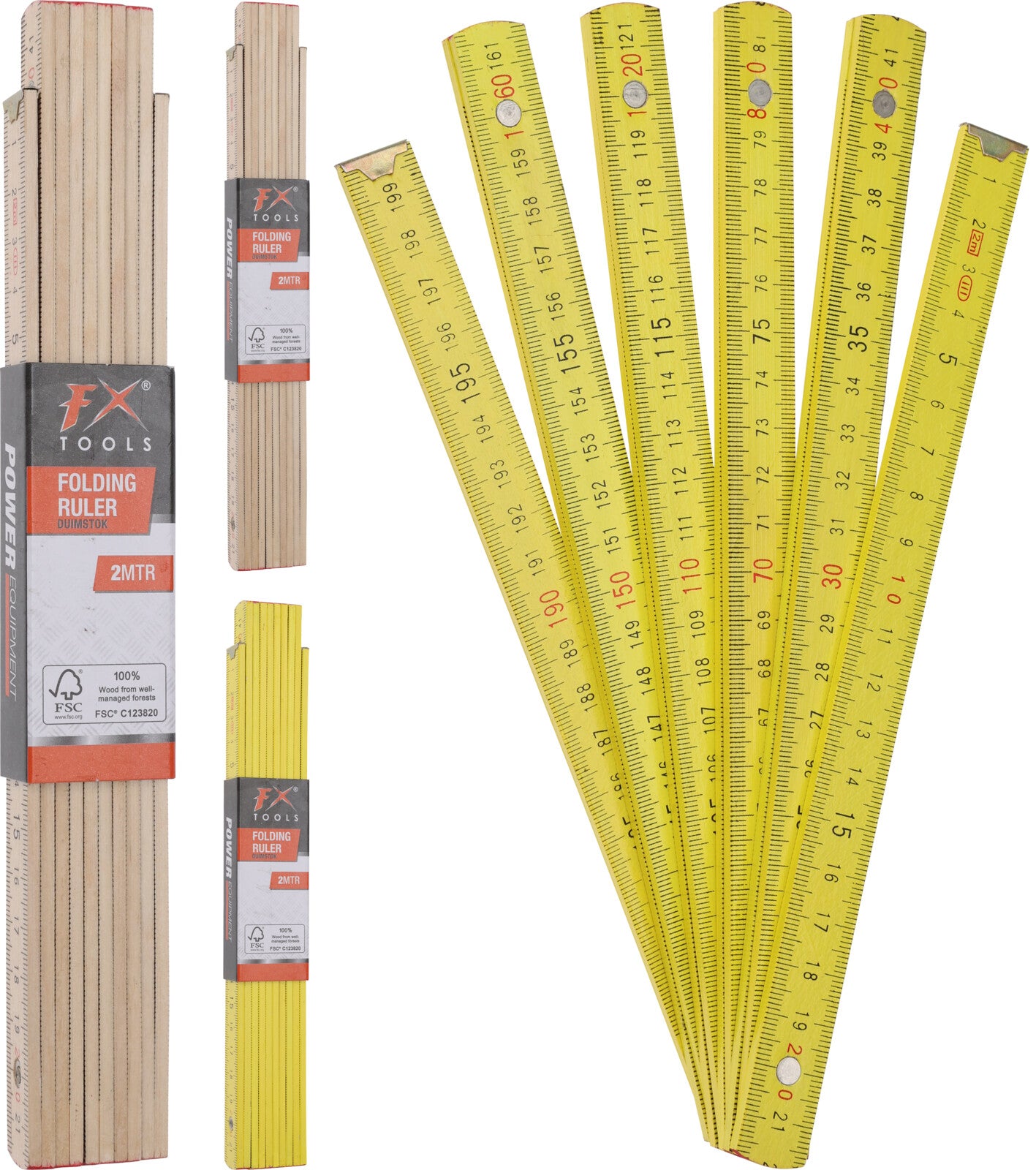 סרגל סימון ומדידה מתקפל מעץ 2 מטר