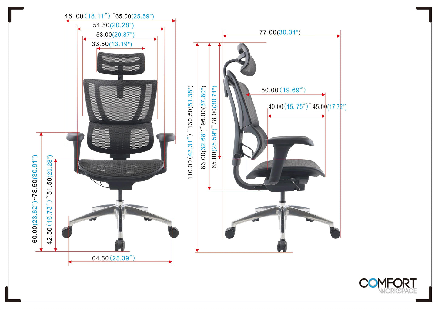 כיסא משרדי ארגונומי מתכוונן לישיבה ממושכת מבית קומפורט