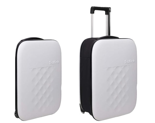 FLEX VEGA המזוודה המתקפלת הדקה ביותר בעולם עליה למטוס 21'' של מותג המזוודות החכמות Rollink צבע לבן