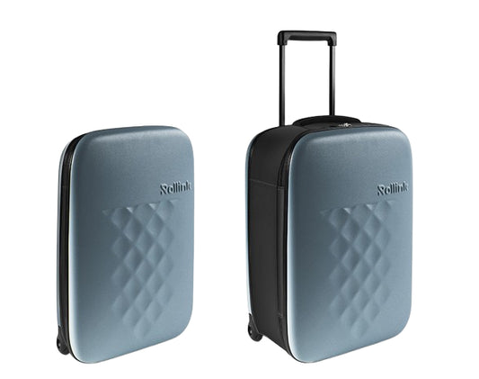 FLEX VEGA המזוודה המתקפלת הדקה ביותר בעולם עליה למטוס 21'' של מותג המזוודות החכמות Rollink צבע תכלת