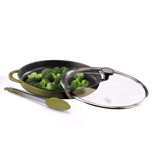 פלטת גריל עגולה 30 סמ+מלקחיים BLACK MARBLE ירוק