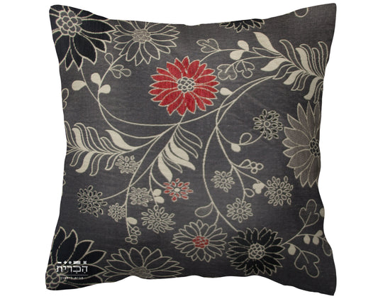 כרית נוי אפורים,שחורים ואדומים ברקע אפור דגם סקיפר 24