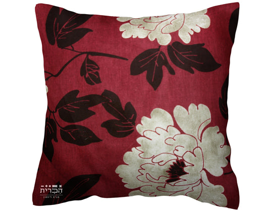 כרית נוי דגם קיסר, פרחים במגע מדהים וברקע אדום חם