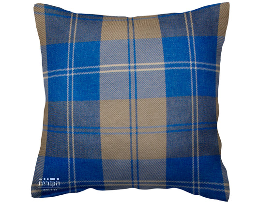 כרית נוי משובצת בגווני ב'ז וכחול דגם סקוטלנד 3