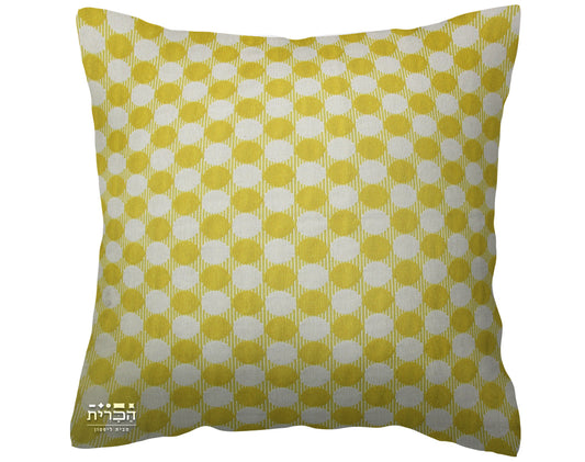 כרית נוי עיגולים צהוב לבן