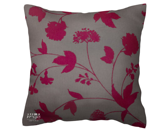 כרית נוי עלים אדומים ברקע ב'ז-אפור