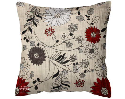 כרית נוי פרחים אדומים ברקע בהיר דגם סקיפר 26