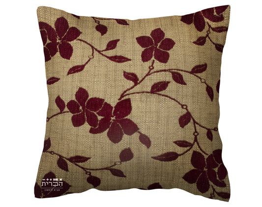 כרית נוי פרחים אדומים ברקע חום זהב דגם גרטי 3