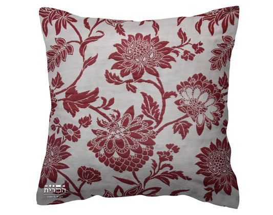 כרית נוי פרחים אדומים ברקע לבן