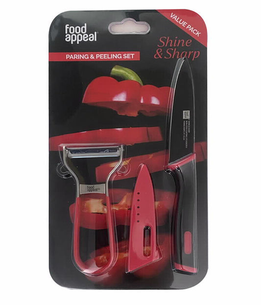 מארז סכין חיתוך 10 סמ+קולפן דו-כיווני SHINE & SHARP אדום