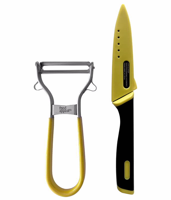 מארז סכין חיתוך 10 סמ+קולפן דו-כיווני SHINE & SHARP צהוב