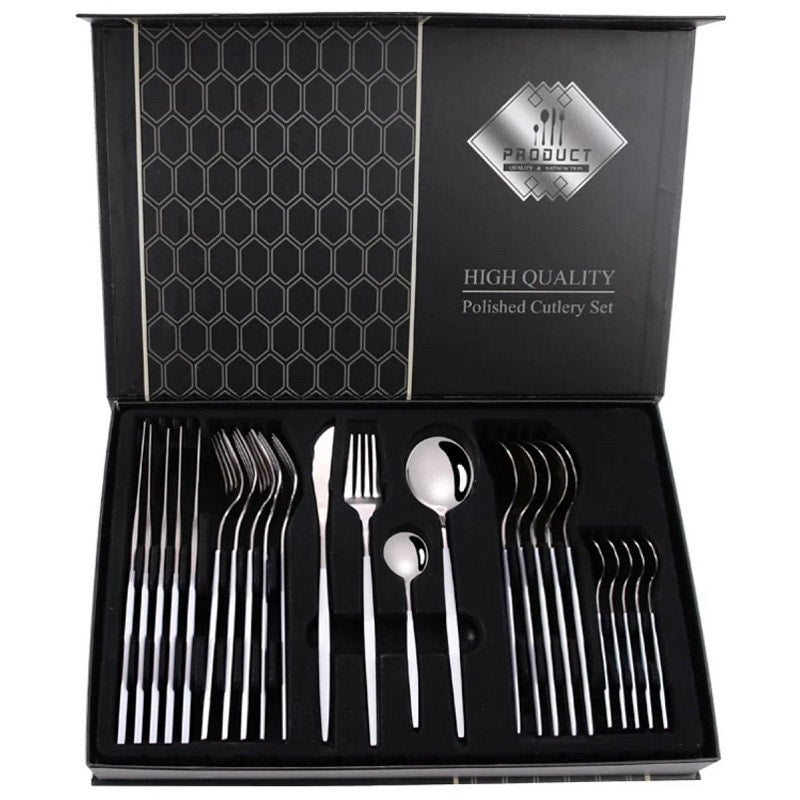 סט סכו"ם 24 חלקים צבע לבן בשילוב כסוף