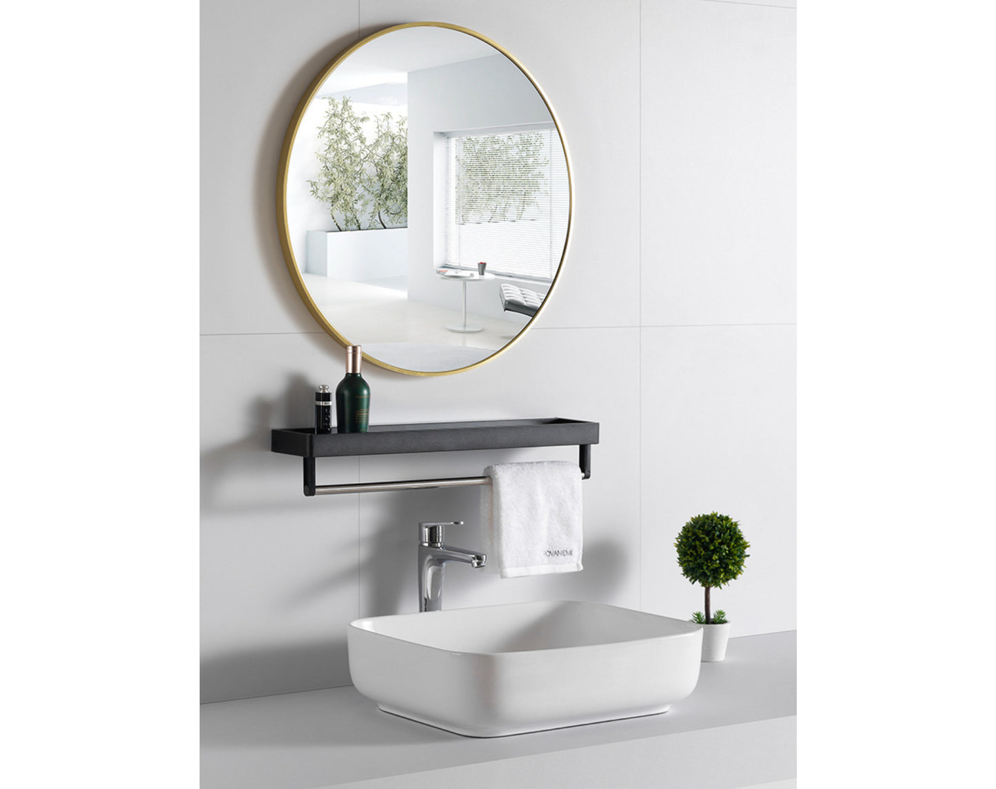 מראה עגולה קוטר 80 ס"מ צבע זהב