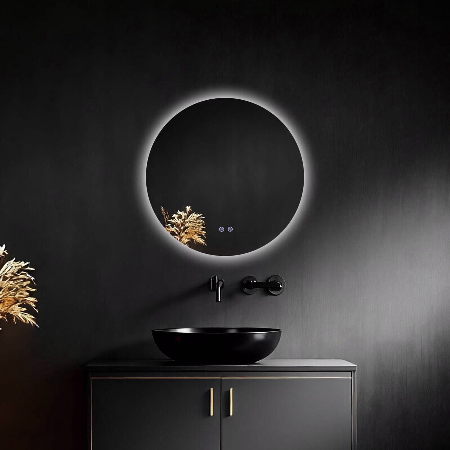 מראה עגולה 60 סמ עם תאורת לד ב 3 צבעים מפשיר אדים