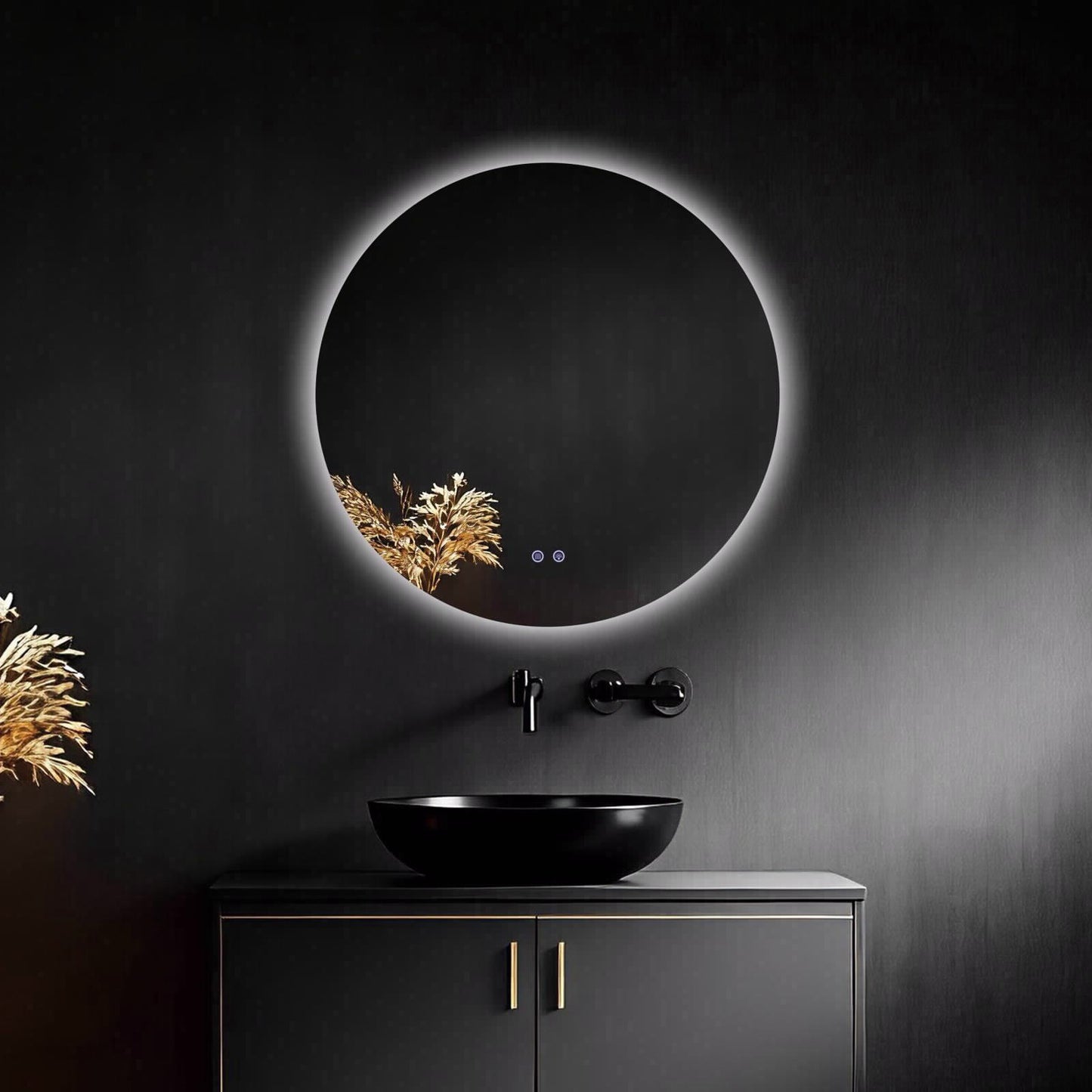 מראה עגולה 80 סמ עם תאורת לד ב 3 צבעים ומפשיר אדים