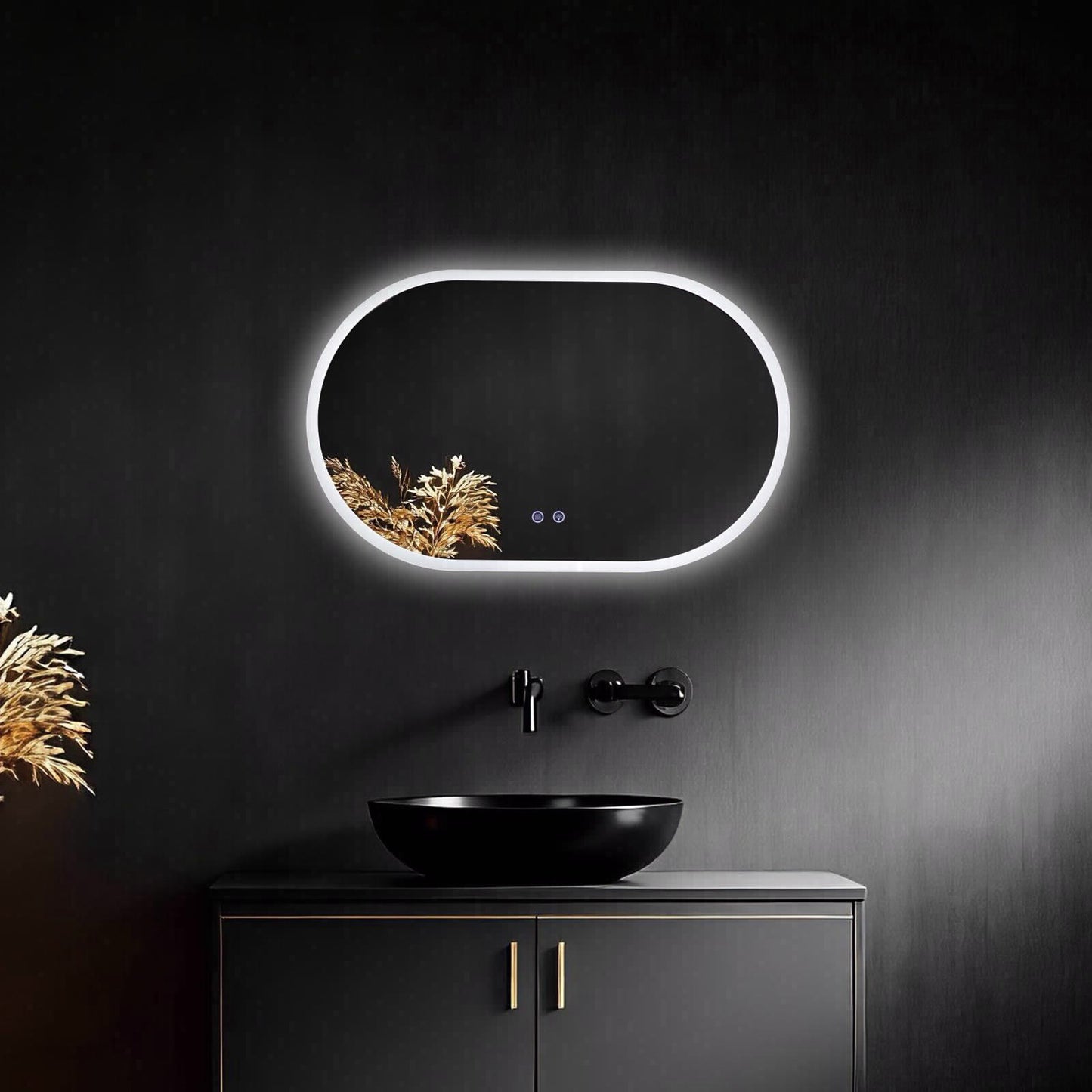 מראה אובאלית 80/50 סמ עם תאורת לד 3 צבעים מפשיר אדים