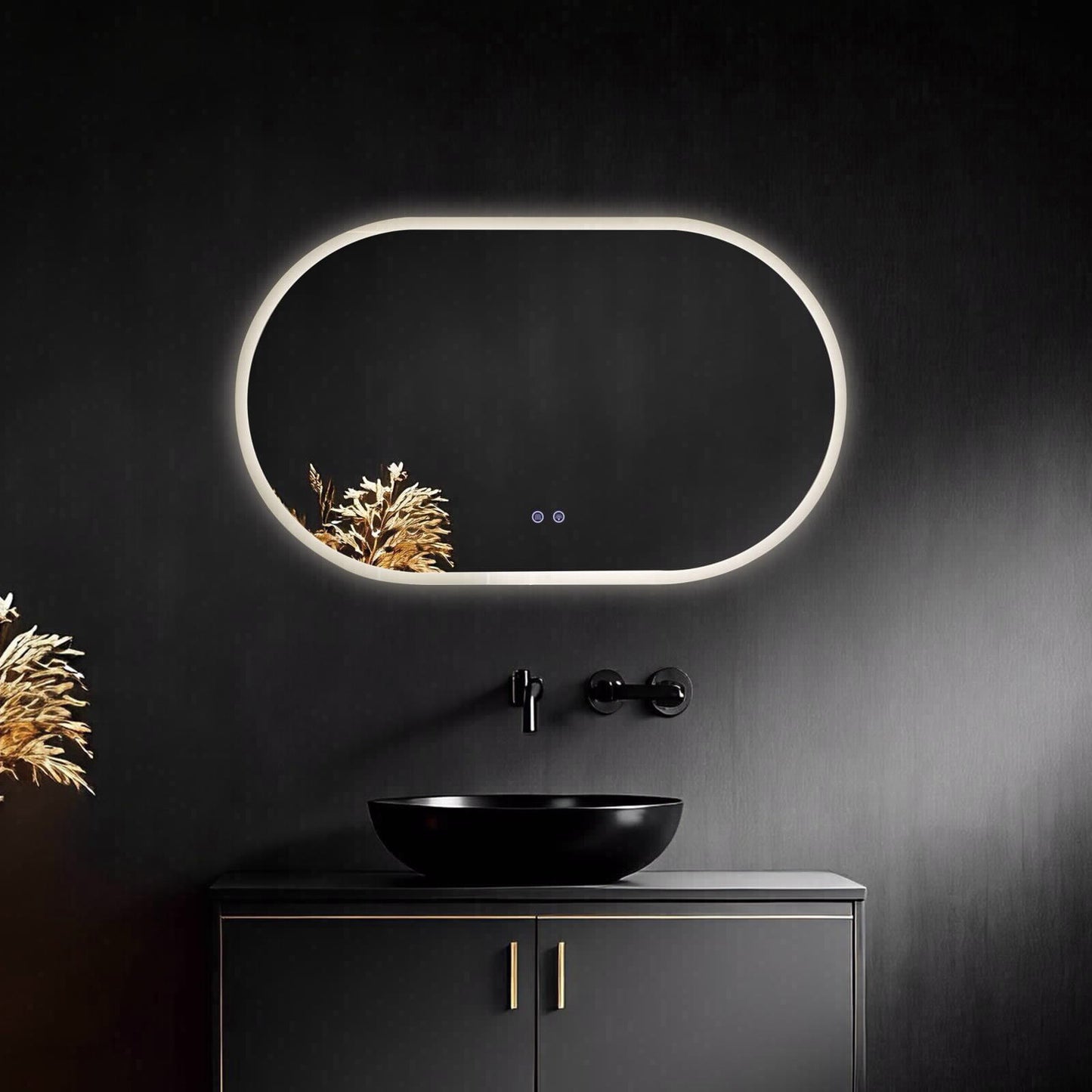 מראה אובאלית 100/60 עם תאורת לד 3 צבעים מפשיר אדים