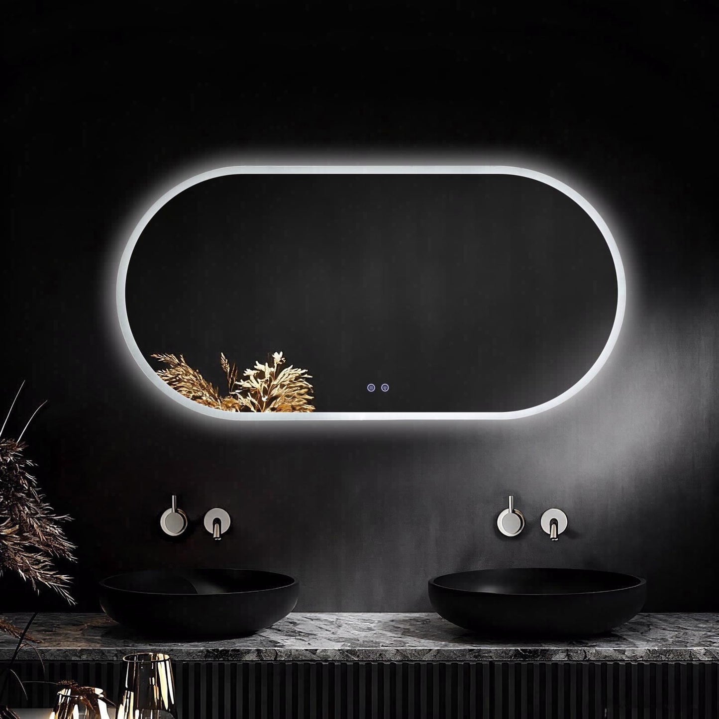 מראה אובאלית 120/60 עם תאורת לד 3 צבעים מפשיר אדים