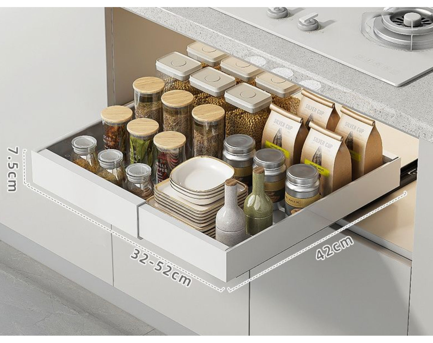 ארגונית נשלפת מחולקת לארון גודל רגיל