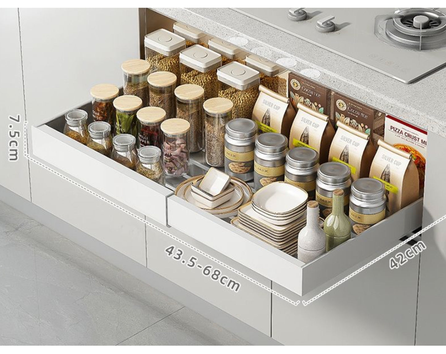 ארגונית נשלפת מחולקת לארון גודל רחב