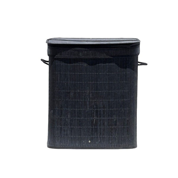 סל כביסה מחולק עם מכסה במבוק צבע שחור
