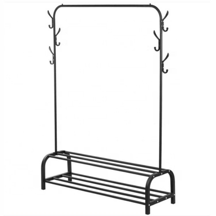 מעמד תלייה מוט אחד ו-2 מדפי אחסון צבע שחור