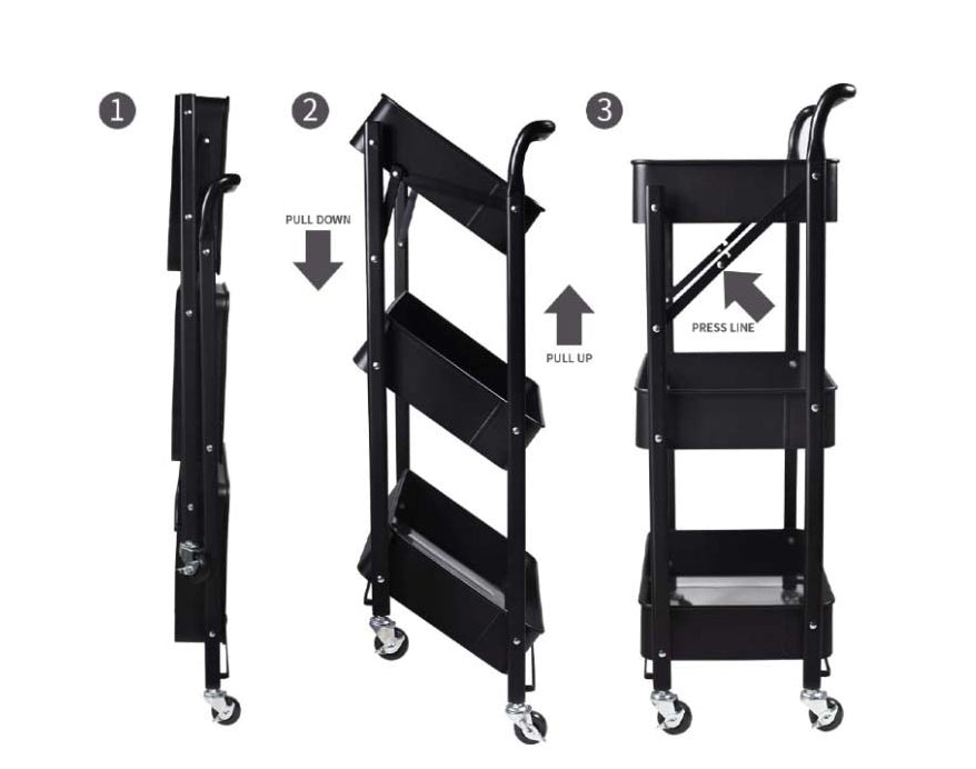 עגלת שירות מתכת מחוזק למטבח 3 קומות