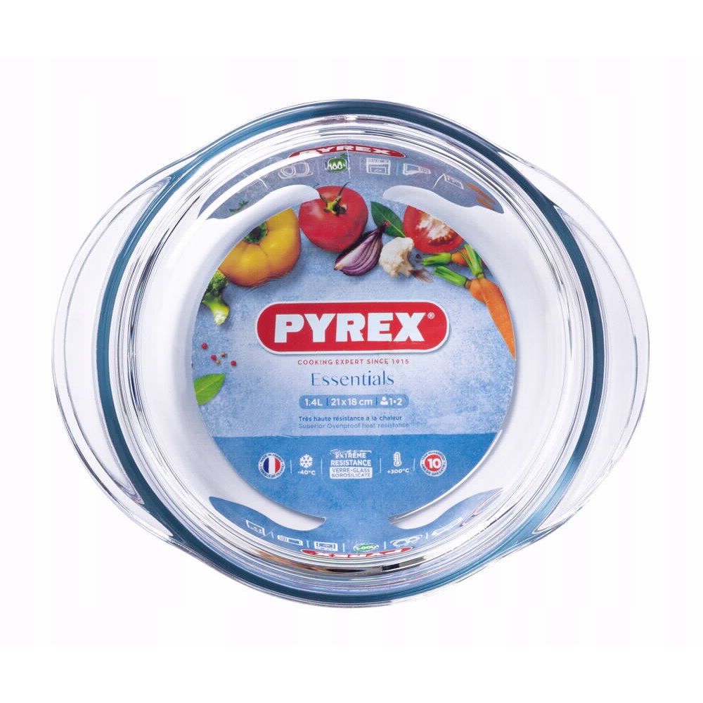 סיר זכוכית עגול 1.3 ליטר+מכסה Pyrex Essentials