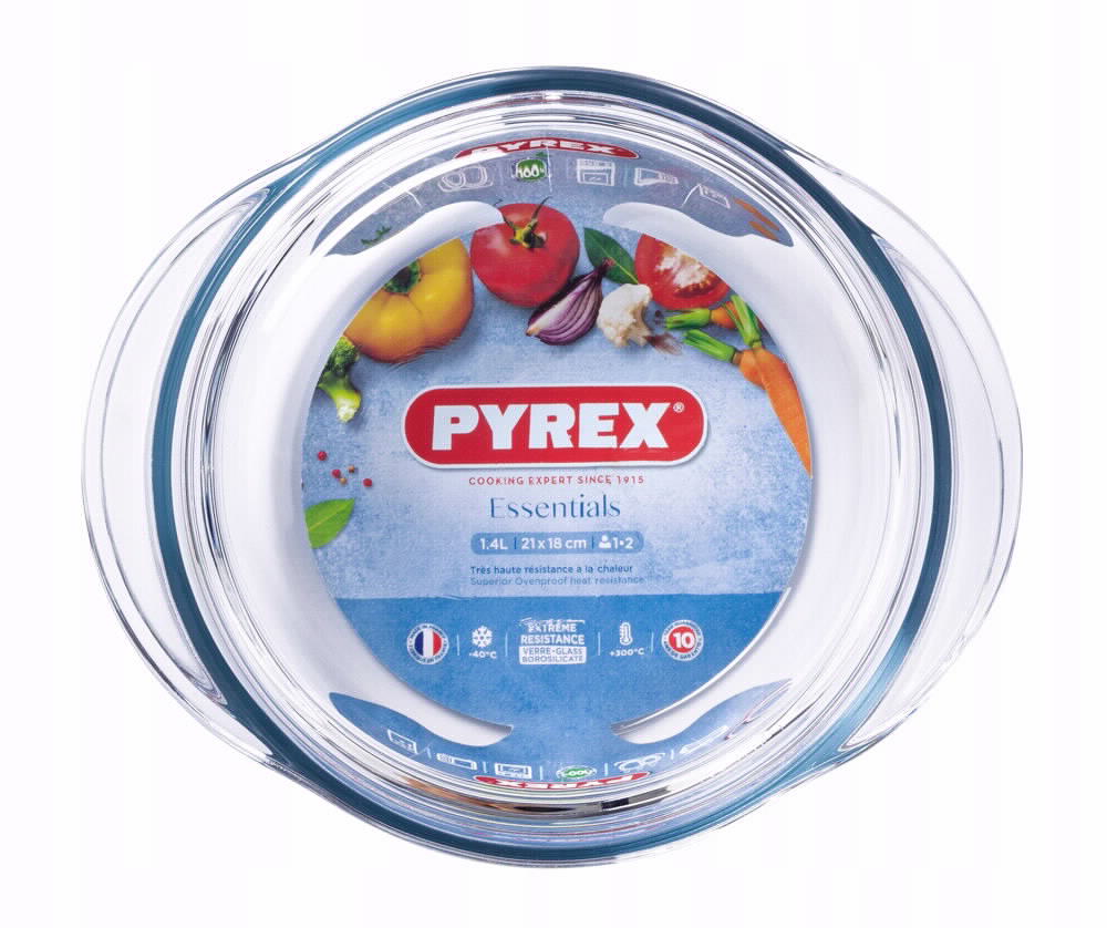 סיר זכוכית עגול 1.3 ליטר+מכסה Pyrex Essentials