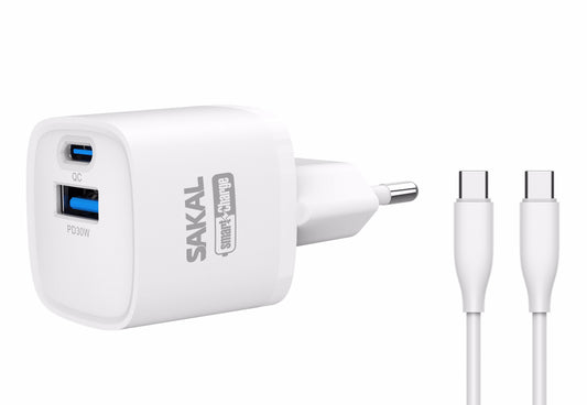 מטען חשמל מהיר 30W עם שתי יצאות C + USB וכבל