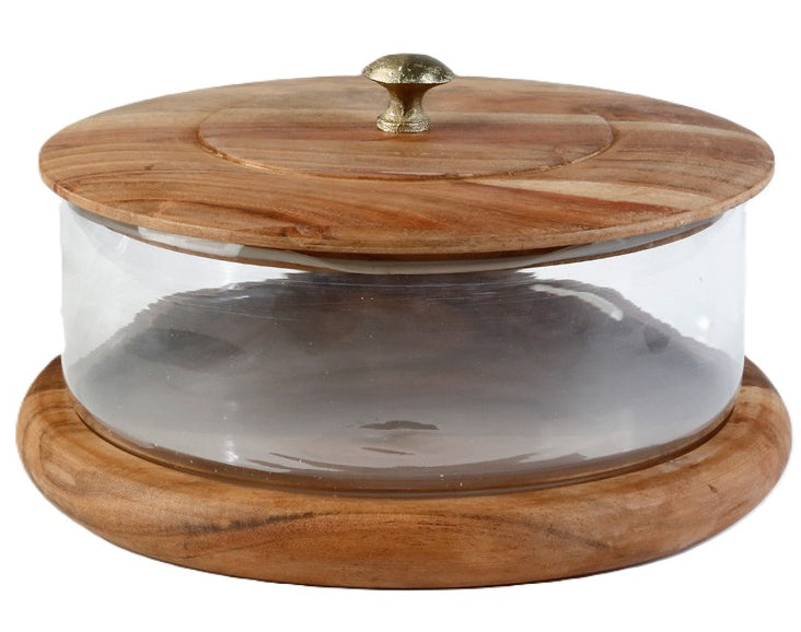 פעמון עוגה עץ וזכוכית WOOD/GLASS