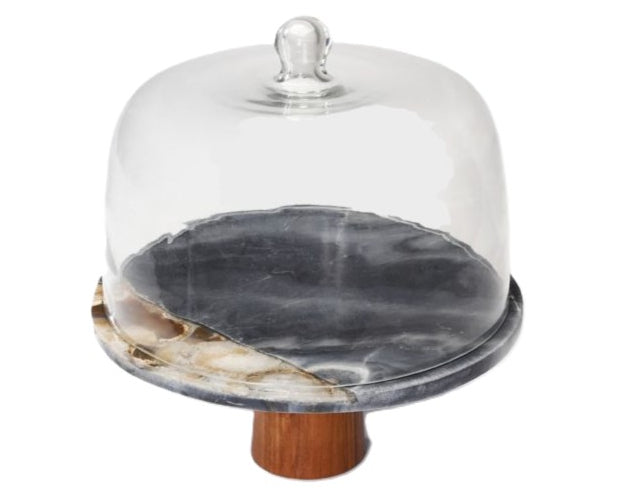 פעמון עוגה 30 ס"מ דמוי שיש שחור VALANTINO BLACK MARBLE