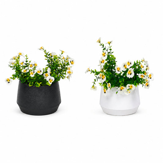 סידור פרחים ירוק לבן בכלי מעוצב שחור לבן דגם DECOR