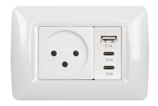 סט 3 מקום שקע+מטען מודולרי 15W+מתאם+מסגרת