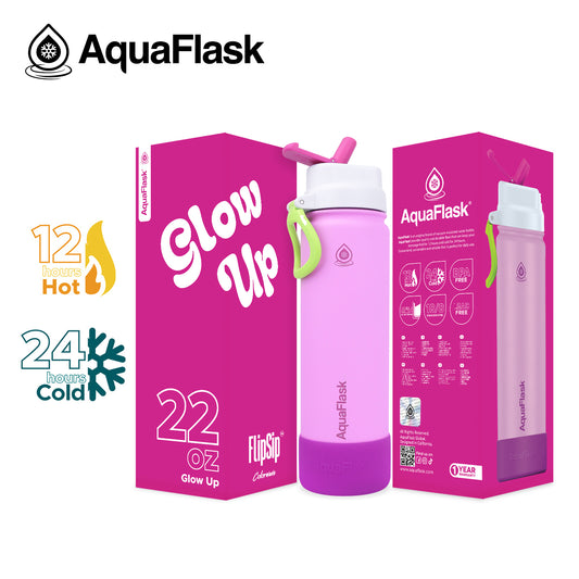 בקבוק שתייה תרמי Glow Up זוהר ורוד בהיר FLIP SIP Colorwave s2 נפח 650 מייל