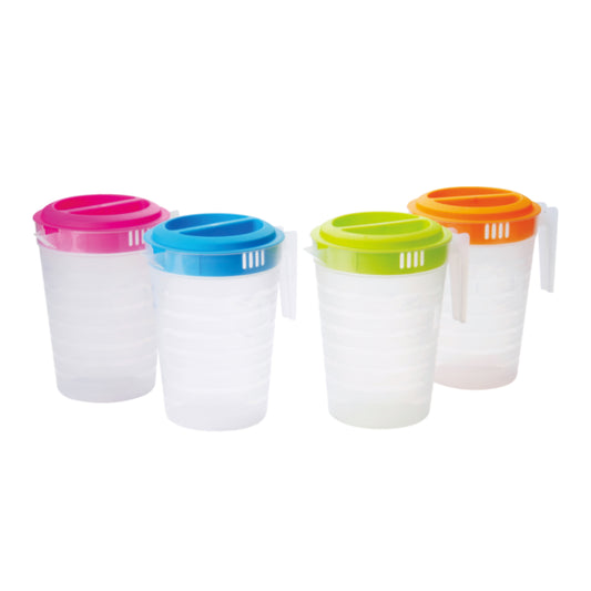 קנקן פלסטיק 2 ליטר + מכסה  צבעוני