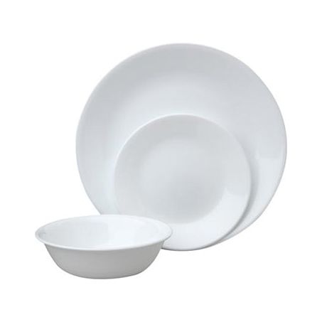 סט צלחות זכוכית 18 חלקים, לבן קלאסי