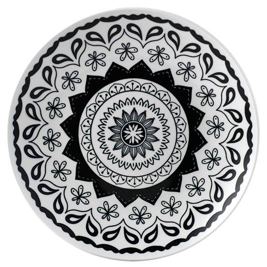 צלחת מנה ראשונה 19 ס"מ פורצלן אתני שחור /לבן