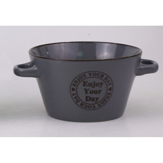 קערית מרק אפור עם ידיות