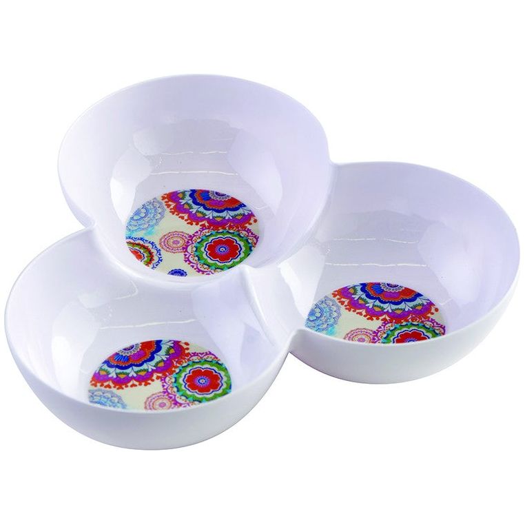 קערת הגשה מחולקת ל- 3 מלמין פרחים