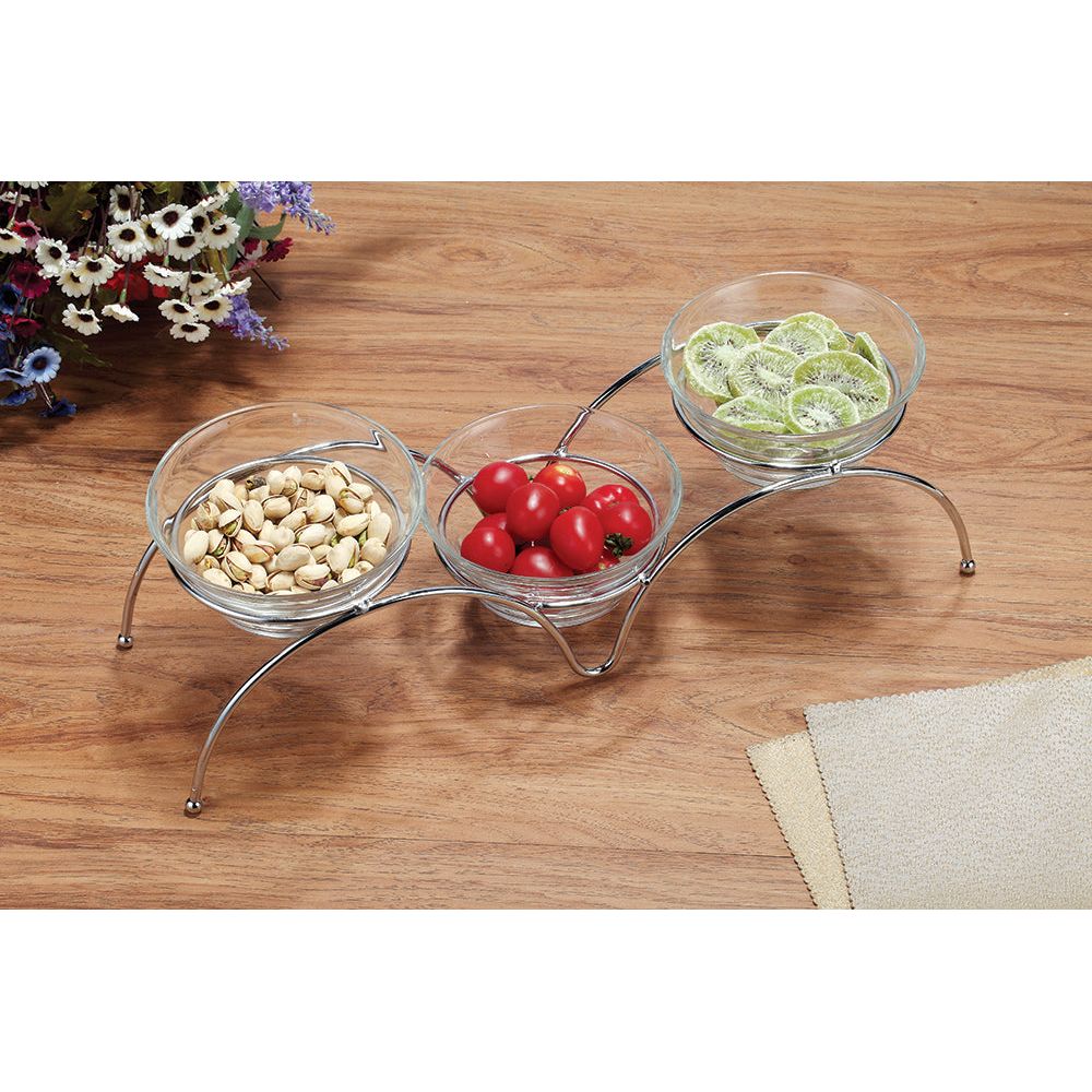 מעמד 3 קעריות זכוכית להגשה באריזת מתנה