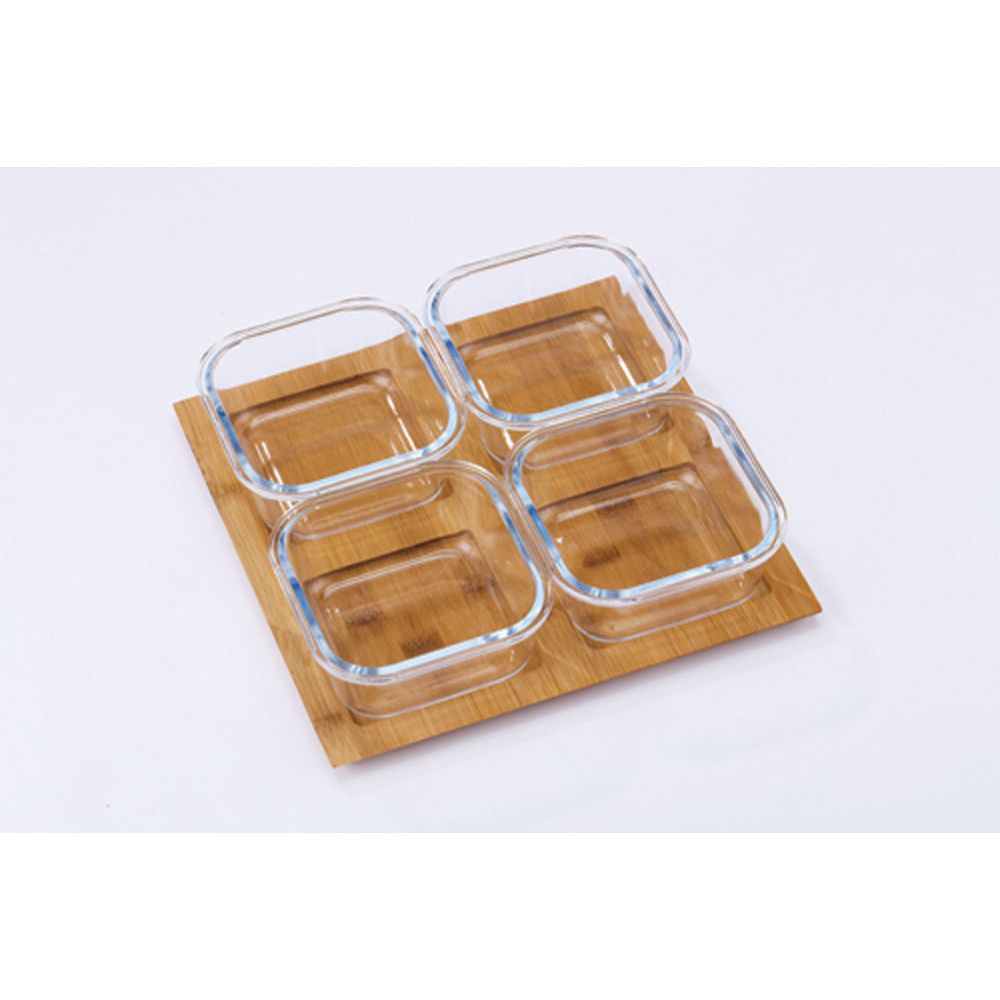 סט 4 קעריות הגשה +מגש עץ